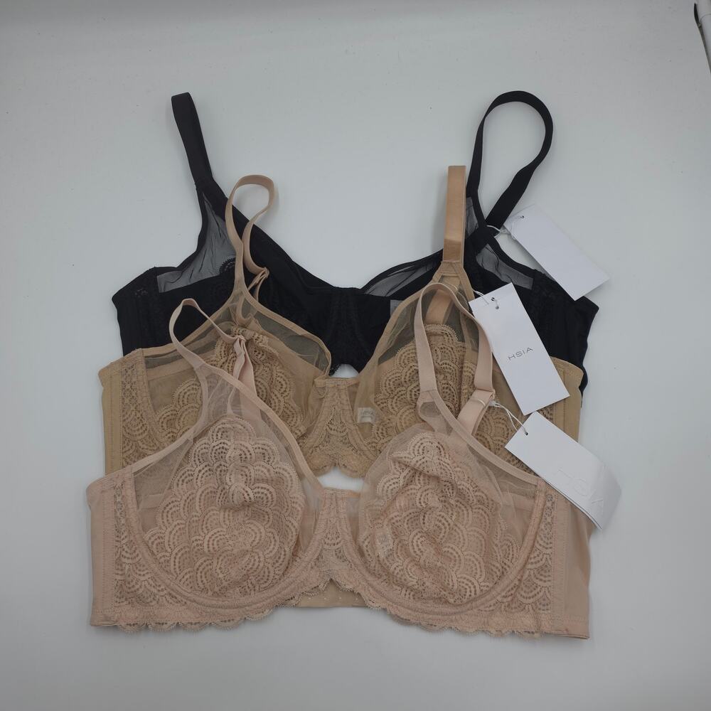 HSIA Bundle of Three Mermaid Scales Lace Unlined Bra Black Nude Beige Size 44C
